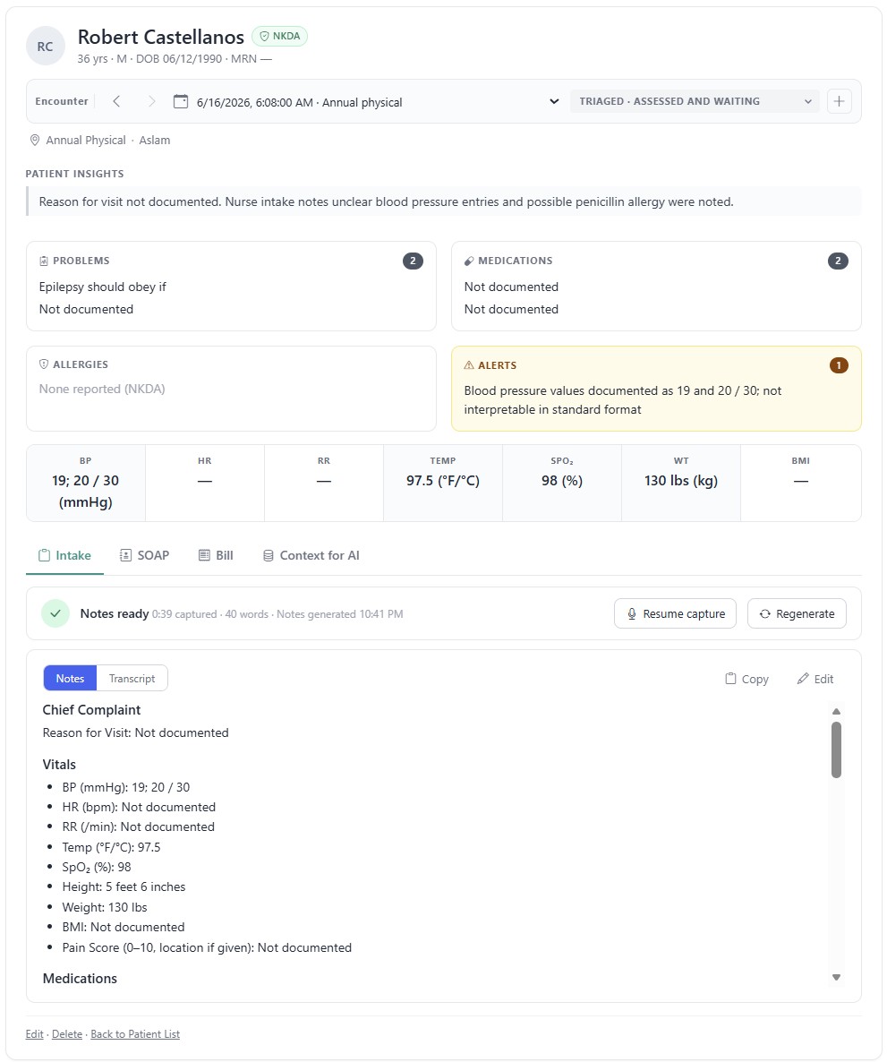 AI clinical documentation software intake notes